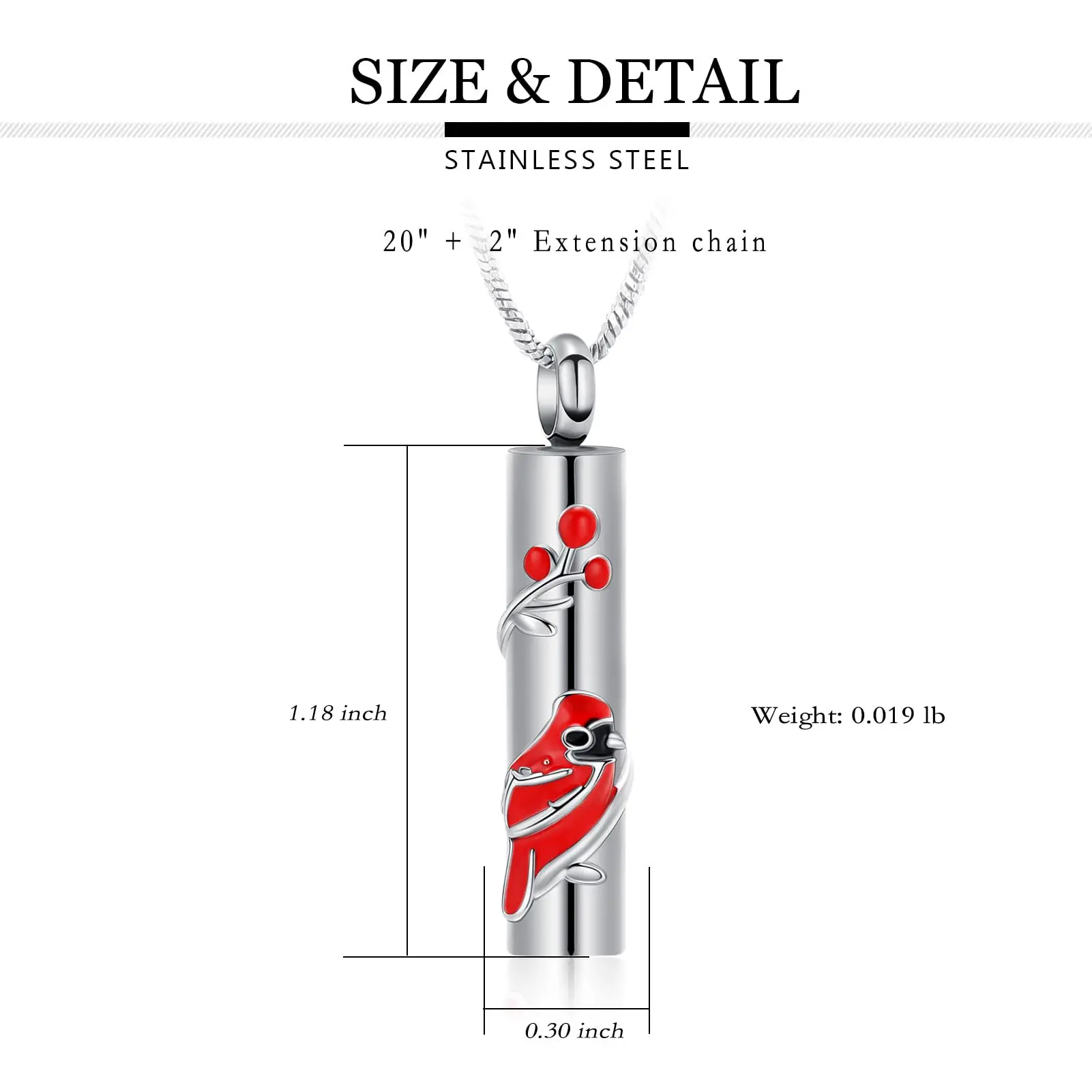 Parrot Cylinder Cremation Jewelry Redemptorist Urn Necklace Stainless Steel Small Urns Pendant For Ashes Keepsake Women Memorial