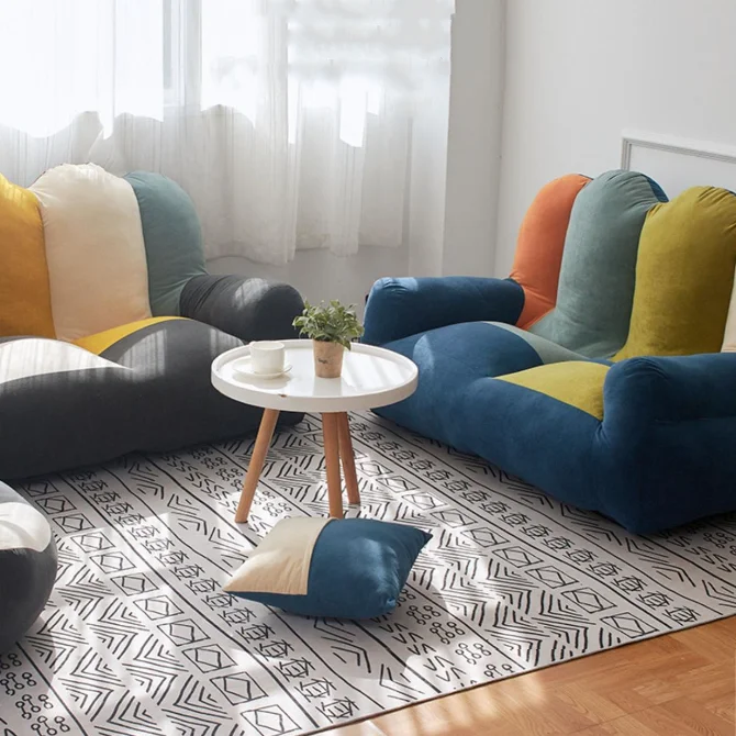 Großhandel Regenbogen modernen Samt Sofa Stuhl nach Hause Wohnzimmer Schlafzimmer Sessel faul Sofa Freizeit stühle Kinder Freizeit