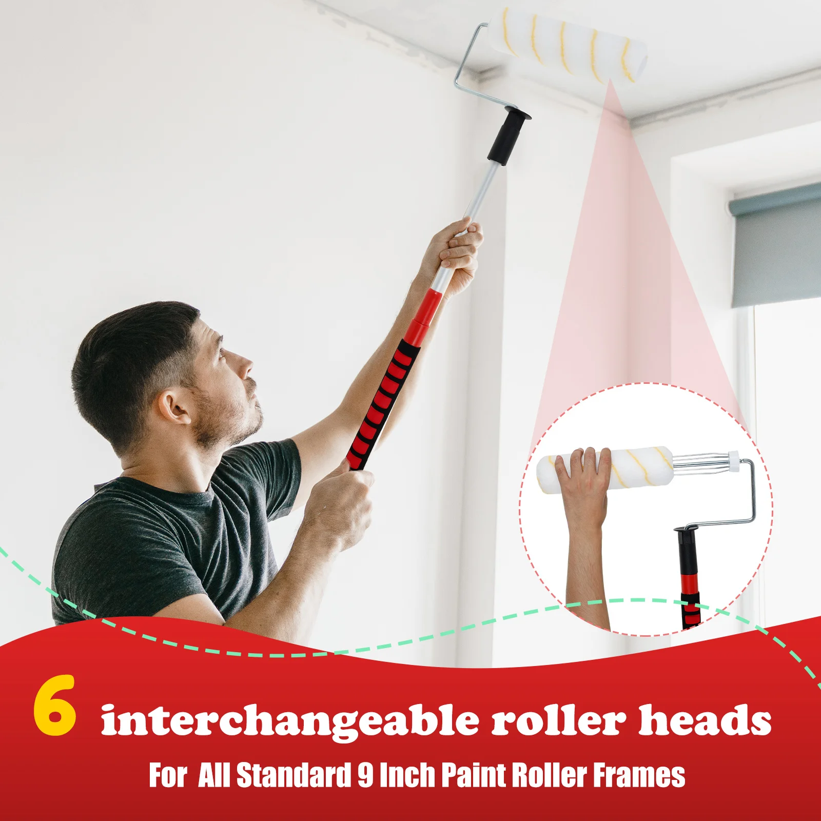 Rolka malarska z mikrofibry, 23 cm, wielokrotnego użytku, z aluminiową teleskopową rączką 45-90 cm do malowania całego domu.