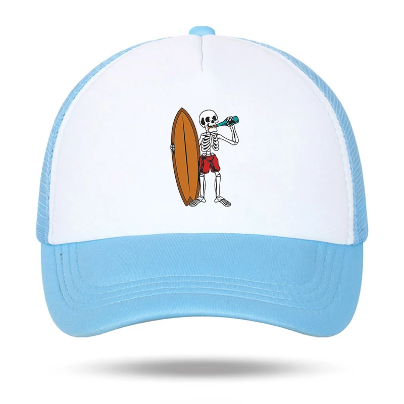 

Rebel Surf Skeleton Pattern Foam Trucker Cap Woman Man Summer Sun Beach Mesh Fisherman Cap Adult Casual Outdoor Sports Ball Cap
