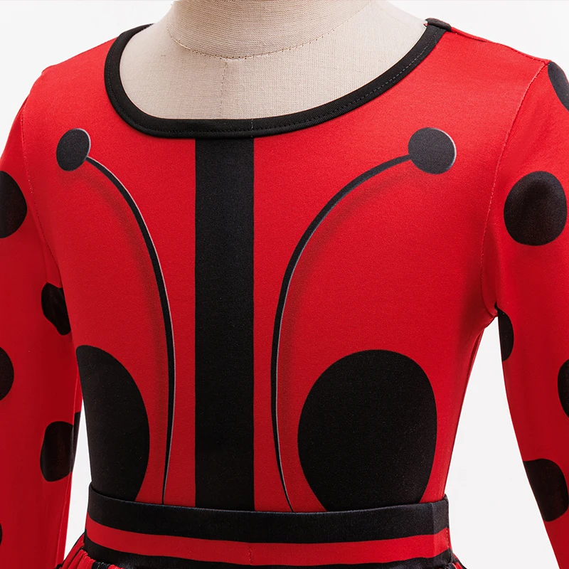 Disfraz de mariquita para niñas, vestido de princesa de lunares con máscara para ojos para niños, fiesta temática de cumpleaños, traje de Halloween