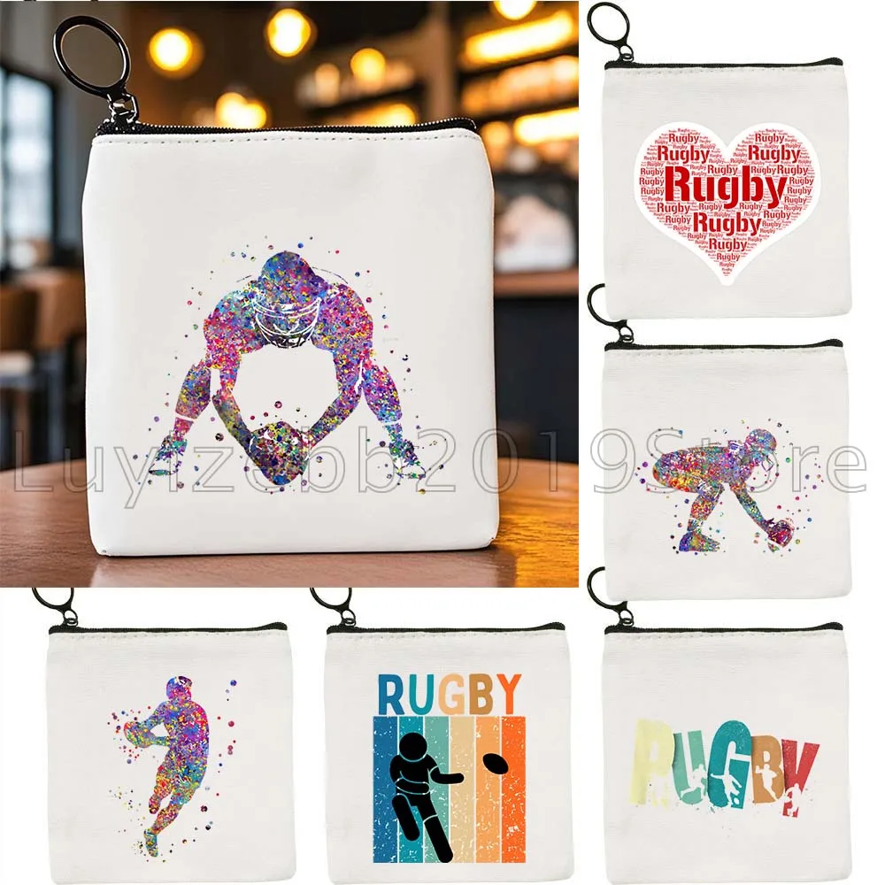 Забавный регби для девочек, спортивный игрок, подарки для влюбленных, холст, кошелек для монет, губная помада, квадратная сумка для хранения ключей, сумка на молнии, портативный кошелек