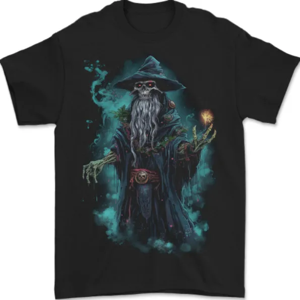 

Fantasy Wizard Warlock Skull Mens T-Shirt 100% Cotton Outdoor casual fashion trendy T-shirt