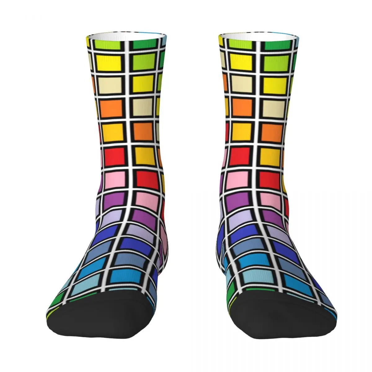 Rainbow Squares Print Stockings Colorful Plaids Custom Casual Socks Autumn Anti Skid Socks Women Men Running Sports Soft Socks