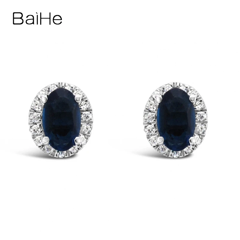 

BAIHE Solid 18K White/Yellow/Rose Gold Natural Sapphire Diamond Marquise Stud Earrings For Women Men Trendy Wedding Fine Jewelry