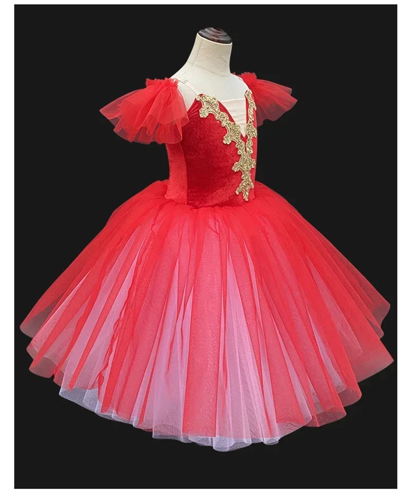 

Red Ballet Dress Long Dance Skirt For Adult Children Professional Belly Costumes Tutu Skirts