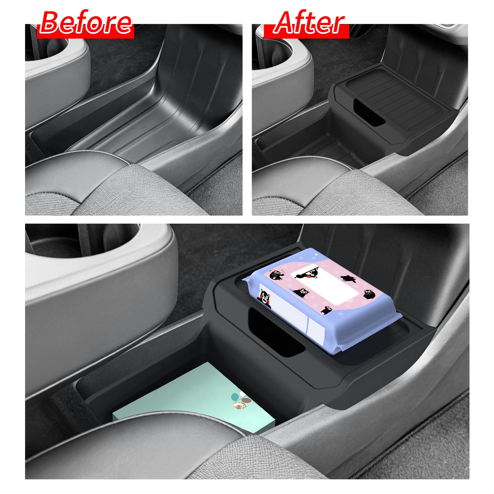 Image of Mittelkonsole Untere Aufbewahrungsbox für Tesla Model Y Standard 2026 2025 TPE Zentraler Ablageorganizer Zubehör zur Ordnung