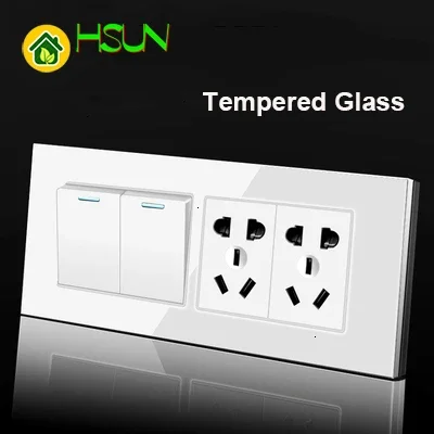 US Tempered Glass White 118 Type Switch Socket 1/2/3/4/5/6/7/8 Gang 2 Way Switch Real Glass Panel LED Guide Light Mounting Box