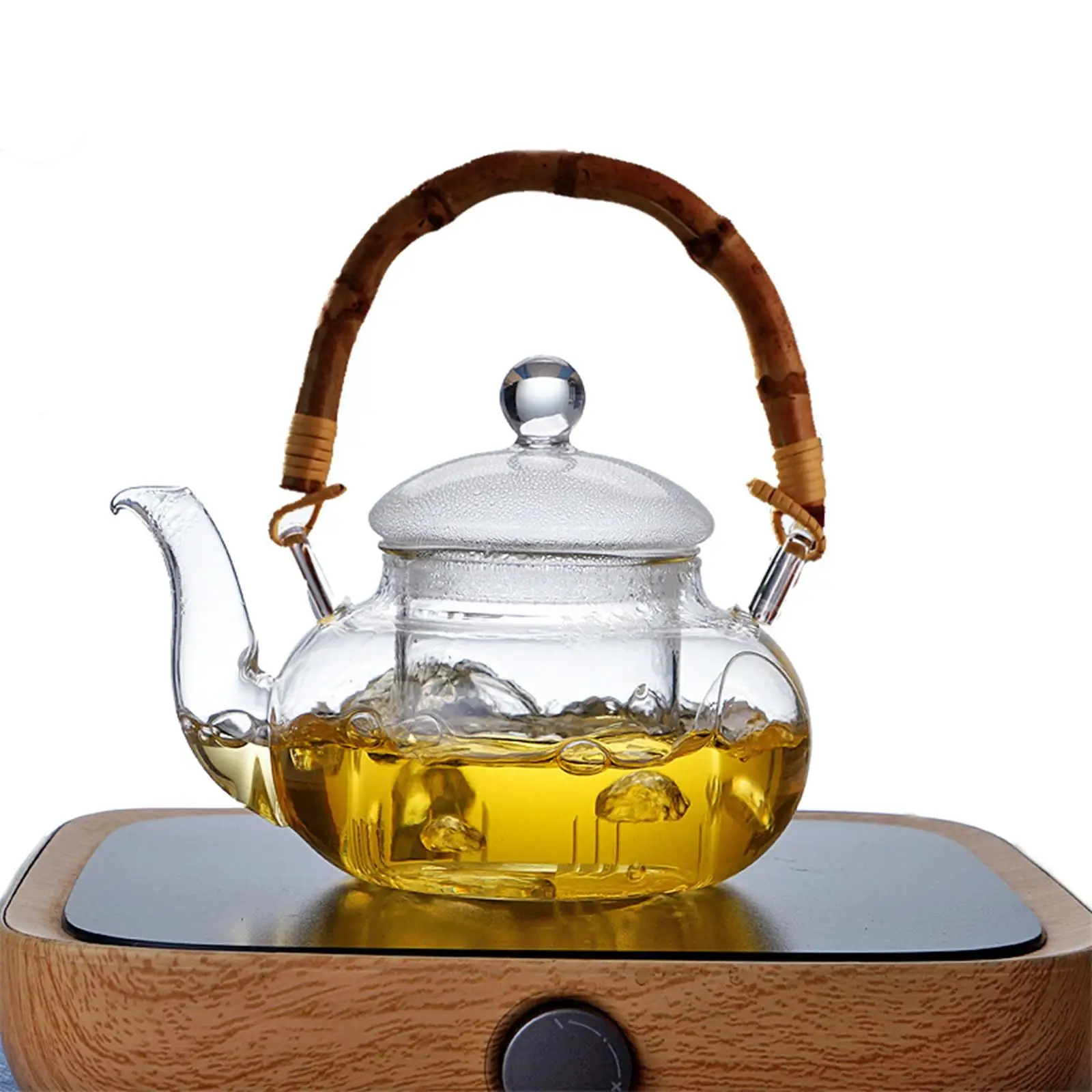 Imagen 6: Tetera de vidrio, mango de madera para agua con infusor, tetera para bebidas