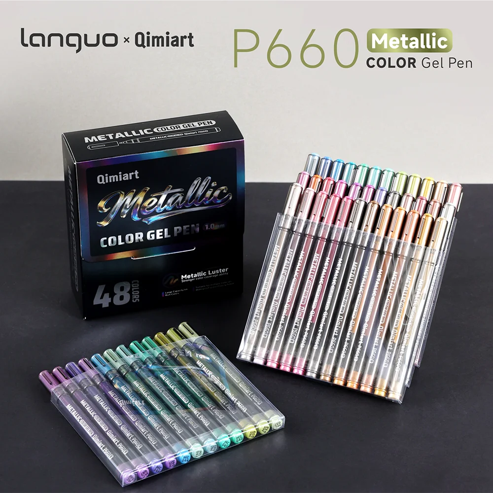 

LANGUO 48 Colors Metallic Gel Pens Set,for Coloring, Drawing, Scrapbooking, Card Making, Metallic Acrylic Pens Stationery