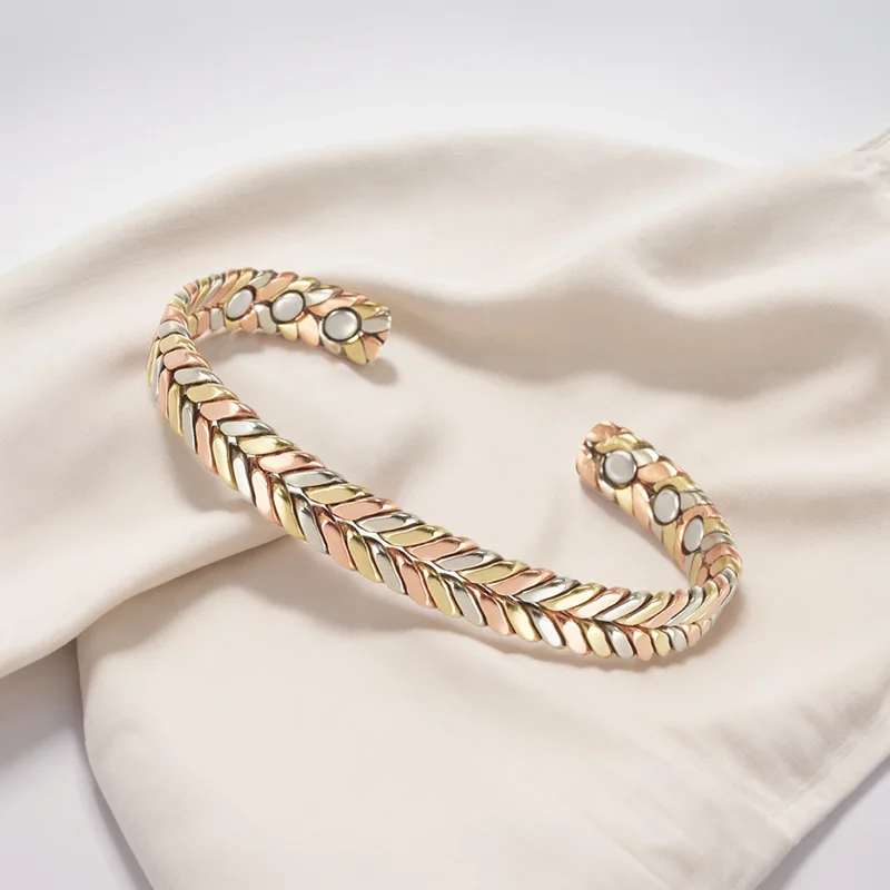 Fashion Pure Copper Bracelets Tricolor Weaving Cuff Magnetic Bangles for Women Men Arthritis Health Solid Copper Jewelry
