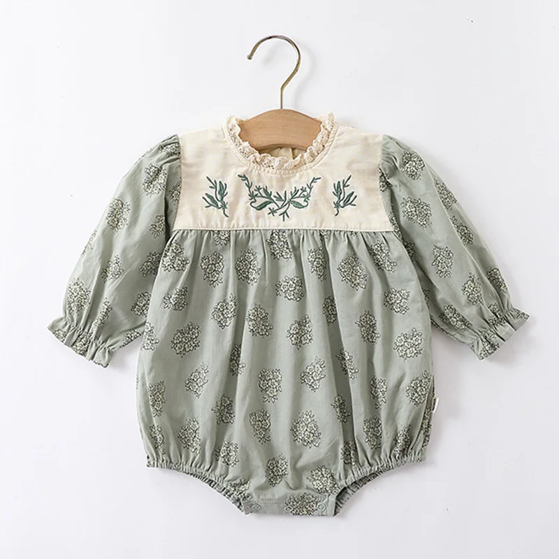 

2024 New Spring Korean Style Climbing Suit Newborn Baby Girls Bodysuits Cotton Long Sleeve Embroidery Infant Baby Girls Jumpsuit