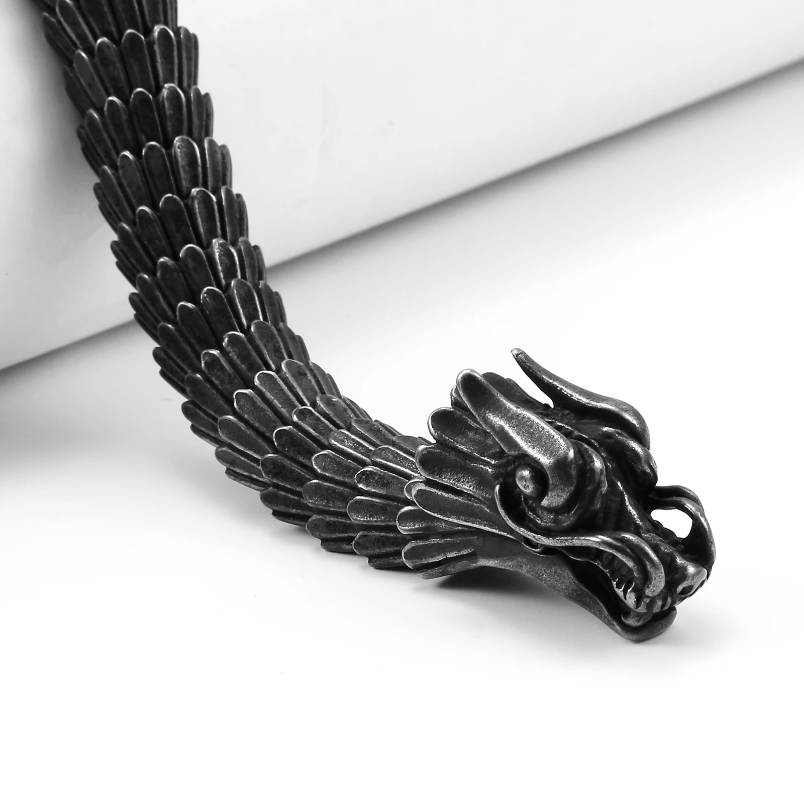 Domineering Faucet Keel Dragon Buckle Snake Chain for Men Stainless Steel Punk Black Bracelet Jewelry Rock Accessories