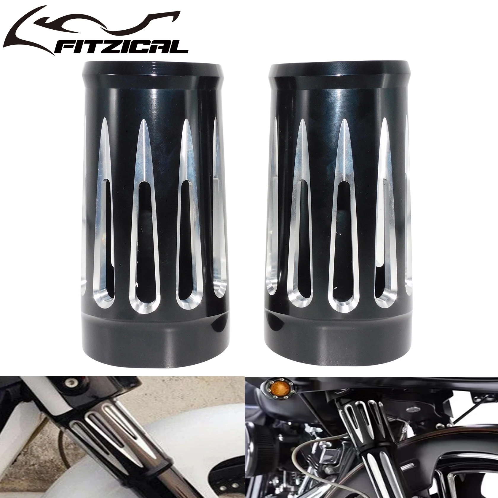 1 Pair Motorcycle CNC Front Fork Boot Slider Covers Aluminum For Harley Touring Road King Street Electra Glide Trike 2014-2022