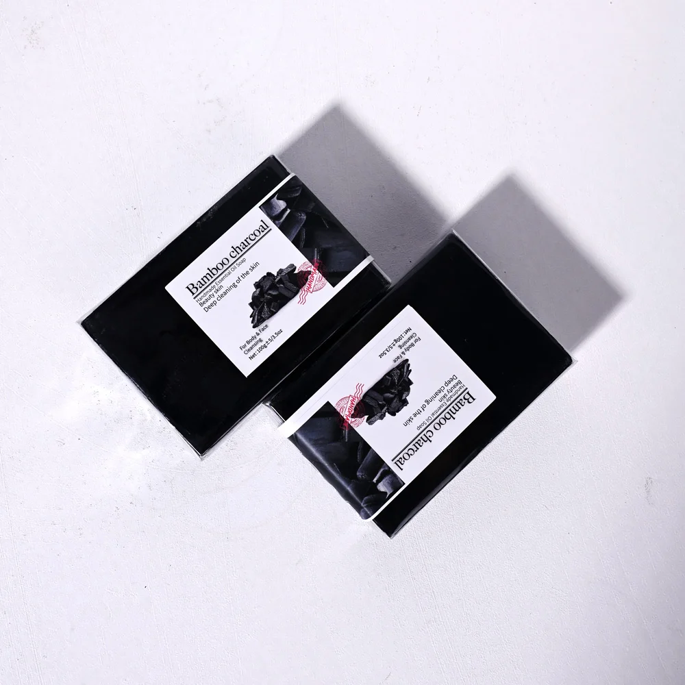 100g Bamboo Charcoal Soap Natural Organic Activated Charcoal Private Label Handmade Blackhead Removal Whitening Black Soap - Image 5