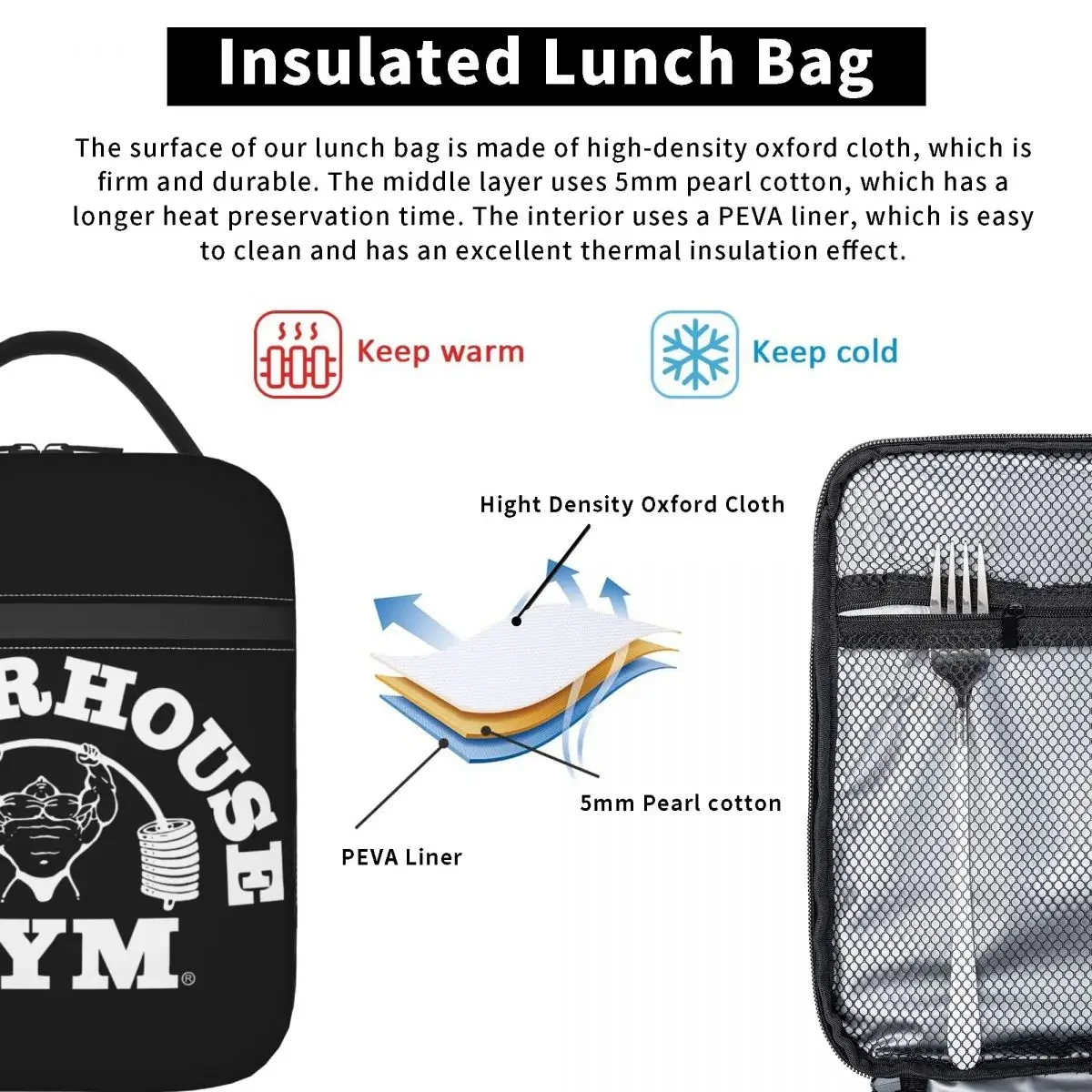 Powerhouse Gym Insulated Lunch Bags High Capacity Meal Container Cooler Bag Lunch Box Tote School Picnic Girl Boy