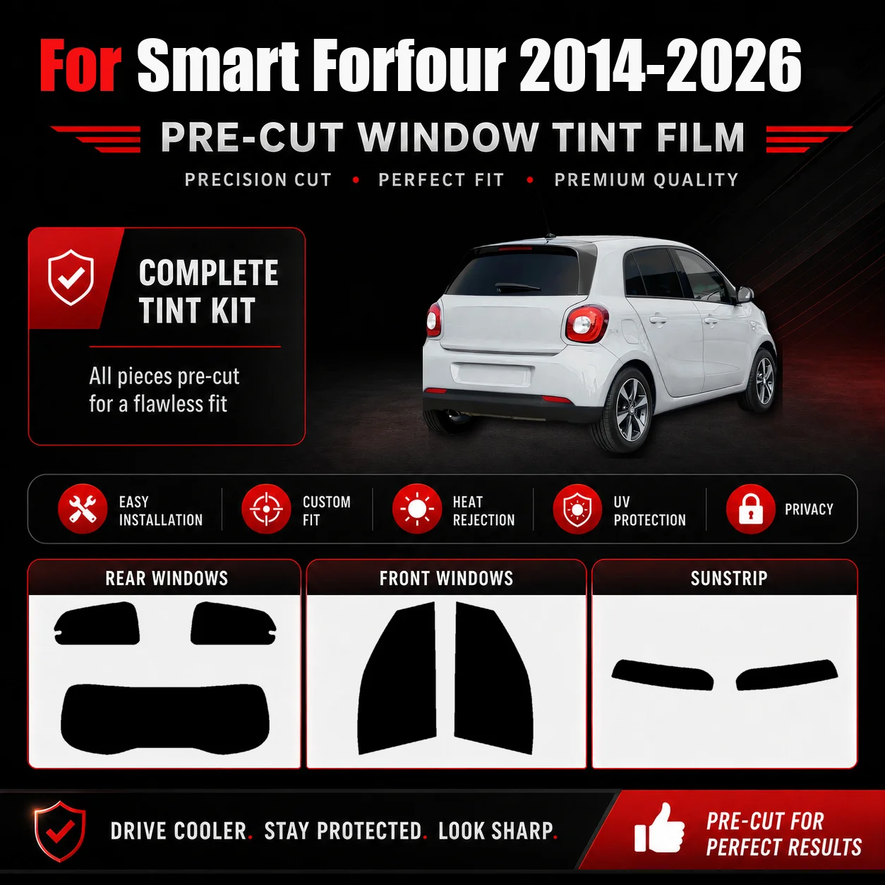 For Smart Forfour 2014-2026 RAVOOY Nano Ceramic Precut Window Tint Kit Heat UV Film Privacy Glass