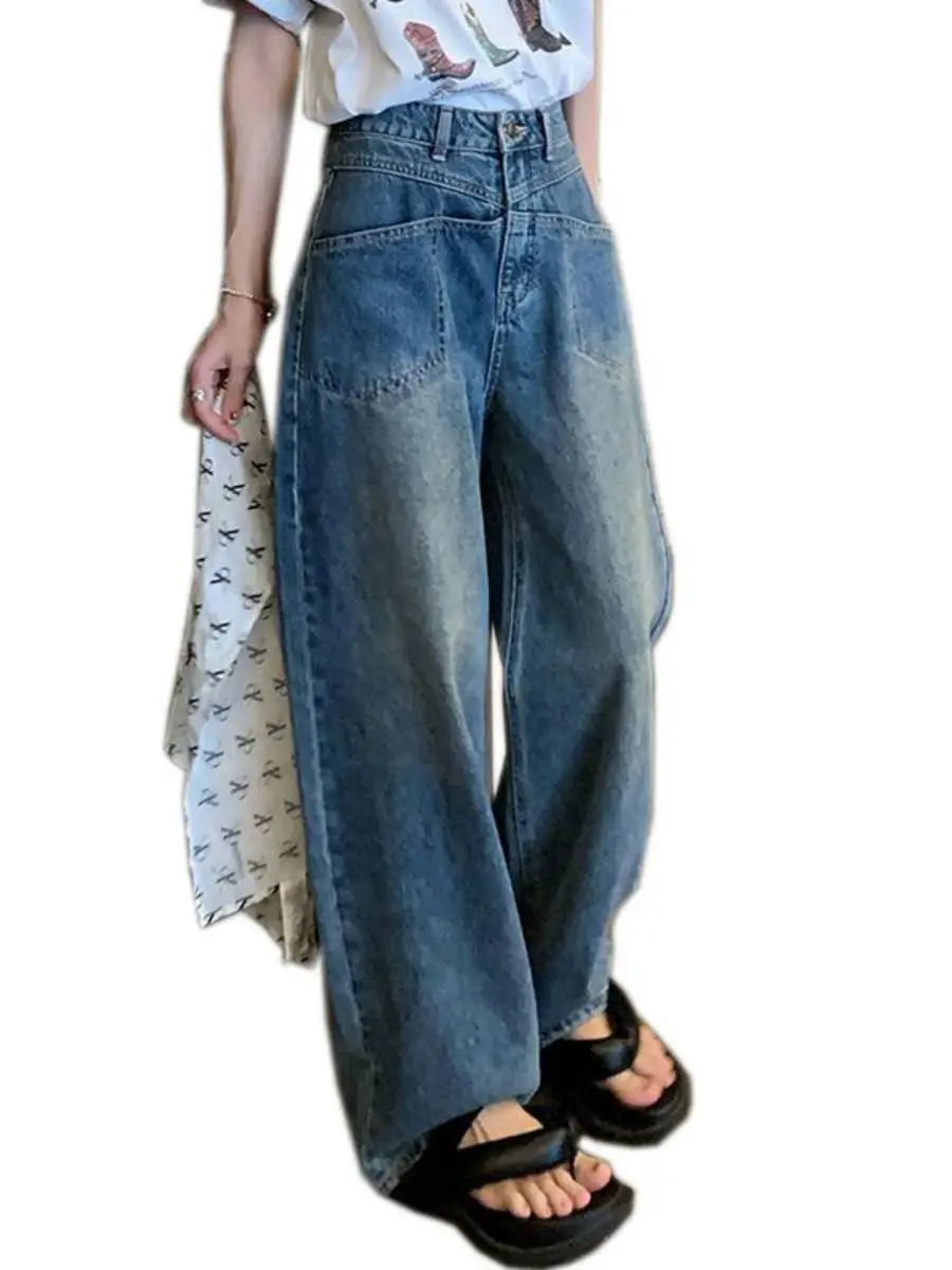 الربيع الصيف عالية الخصر واسعة الساق عارضة المرأة الجينز Personali كيت تصميم السراويل الطويلة خمر مستقيم قطع السراويل