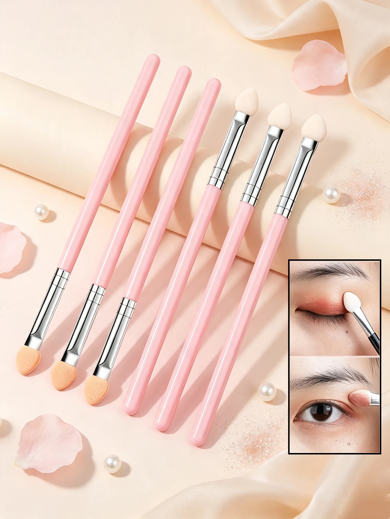 5/20/50-Pack 3-in-1 Sponge Eyeshadow Brush Sticks, Soft Sponge Brush Head + Plastic Handle, Multifunctional Eye Makeup Tool, Suitable for Eyeshadow Blending, Eyebrow Shaping, and Eyelash Brushing, Portable and Economical Beauty Gift, Suitable for Home, Salon, Travel, and Daily Use