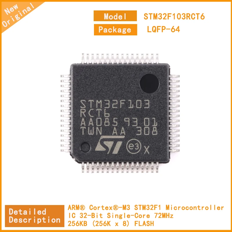 5Pcs/Lot  New  Original STM32F103RCT6  STM32F103  Microcontroller IC 32-Bit 72MHz 256KB (256K x 8) LQPF-64