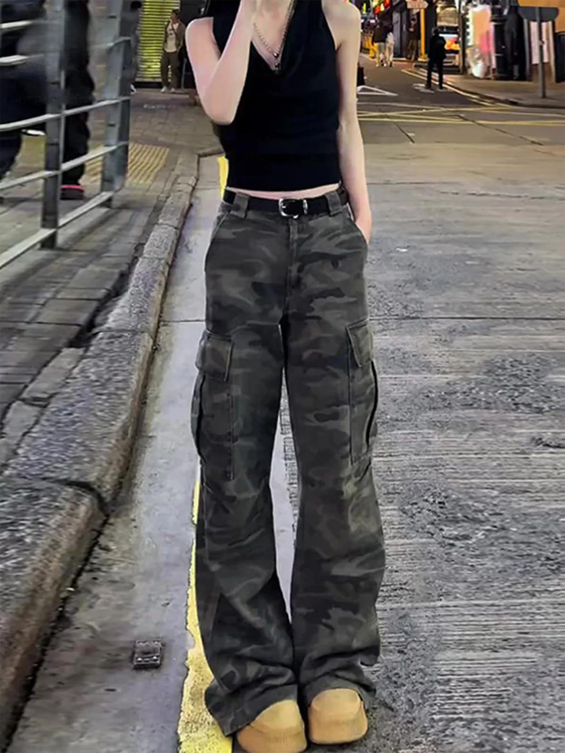 

American Style Camouflage Workwear Jeans Women's Loose High Waist Straight Leg Wide Leg Pants Casual Spring Summer New Arrival