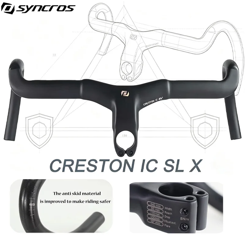 Syncros-Chrome Creston Cockpit, Internal Cable Routing, Bicycle Carbon Handlebar, Laser Logo, IC Sl X Gravel, 28.6mm, 31.8mm