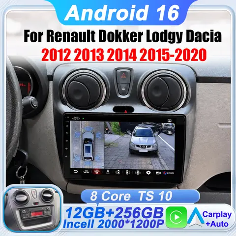 Carplay Wireless per Renault Dokker Lodgy Dacia 2012-2020, Unità Stereo Android 16, Autoradio GPS con Schermo Touch, Wifi, DSP, 4G LTE