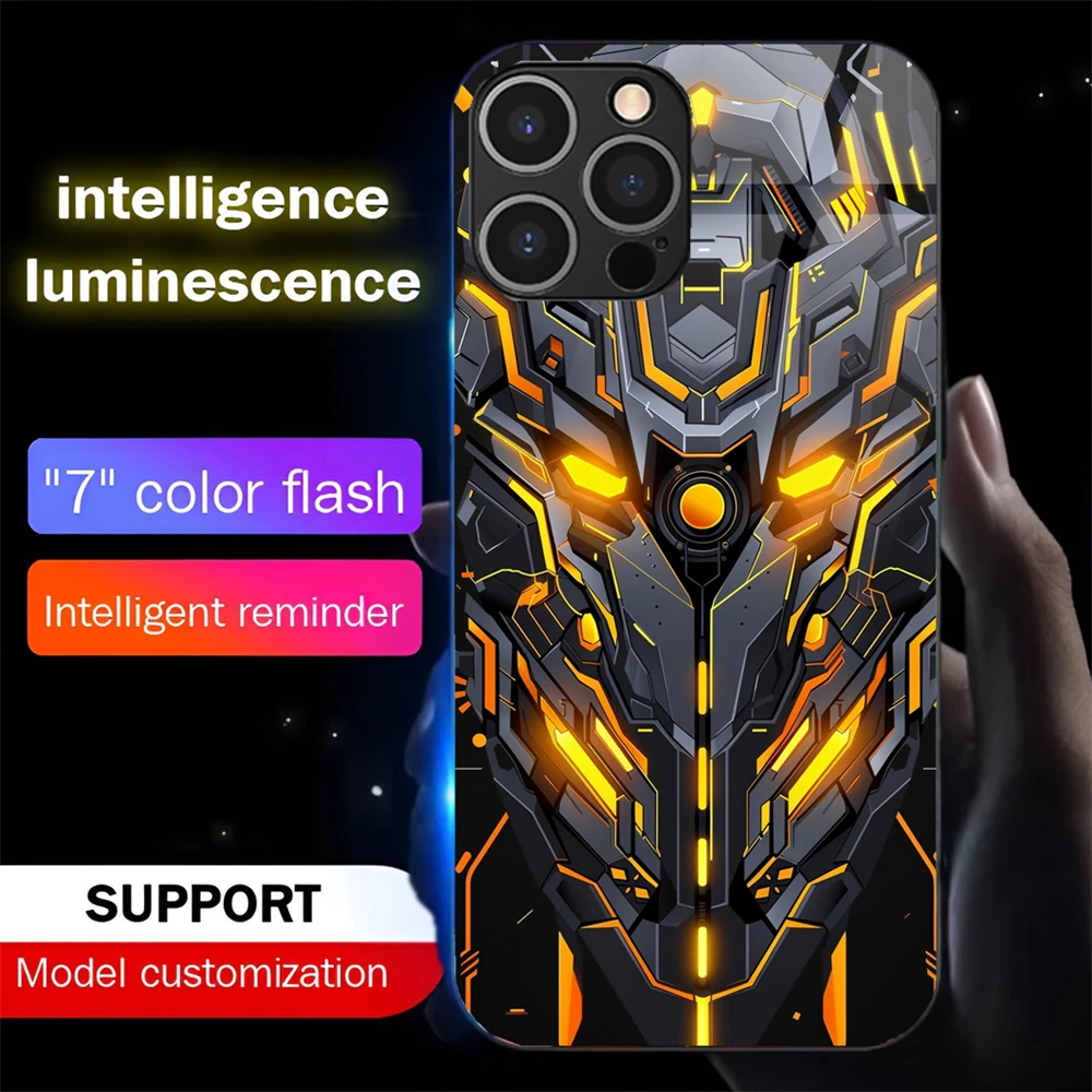 

Cool Mech Mask Sound Control LED Flash Cases Luminous Glass Cover For Samsung S25 S24 S23 S22 S21 S20 FE Note 10 20 Plus Ultra