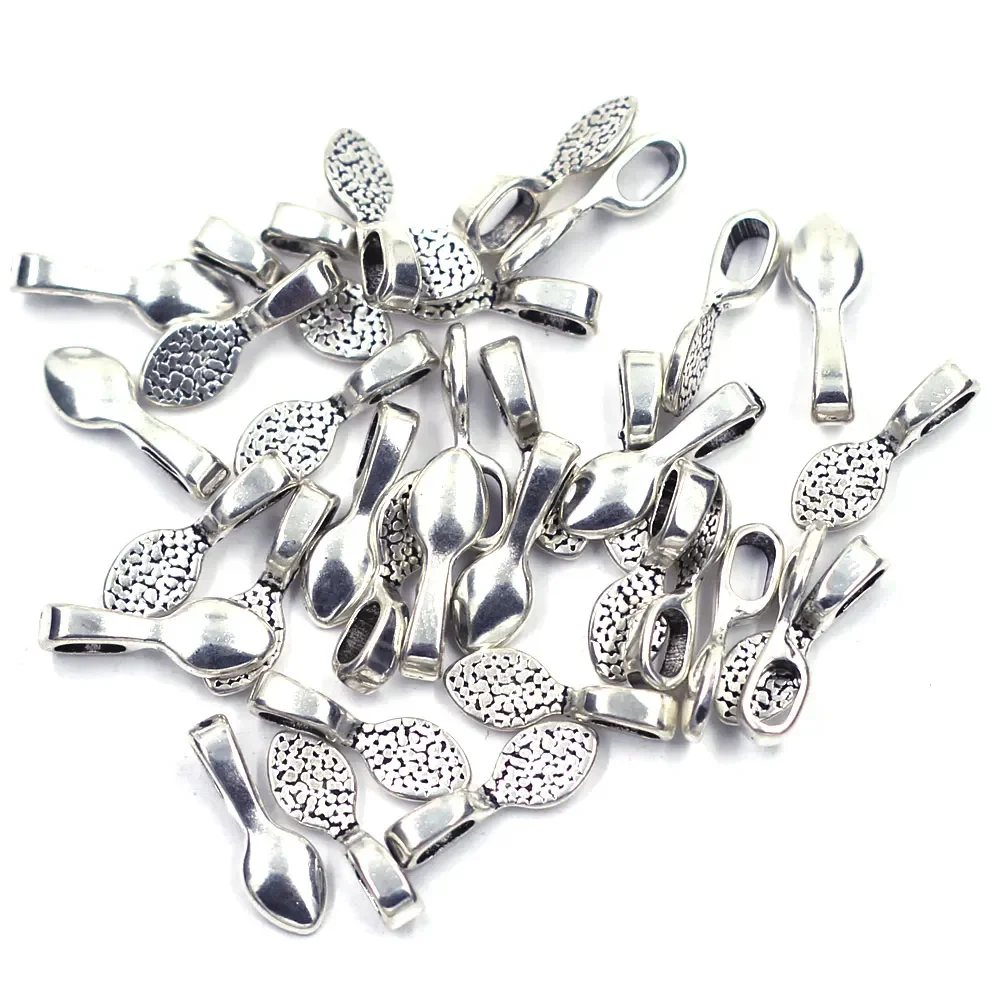 

20Pcs Pendants Bail Beads Leaf Tags Base Glue on Silver Tone Jewelry DIY Findings 16x5mm(5/8"x2/8")