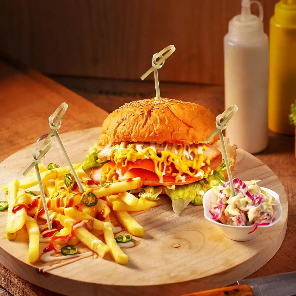 

100pcs Party Supplies 9/12/15cm Cocktail Bamboo Skewers Handmade Natural Fancy Toothpicks Looped Knot Cocktail Picks Home