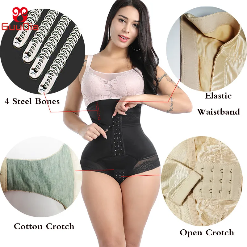 GUUDIA Tummy Control Panties Open Crotch Women Body Shapers Women Shapewear Slimming Panties Waist Trainer Postpartum Girdle Lac