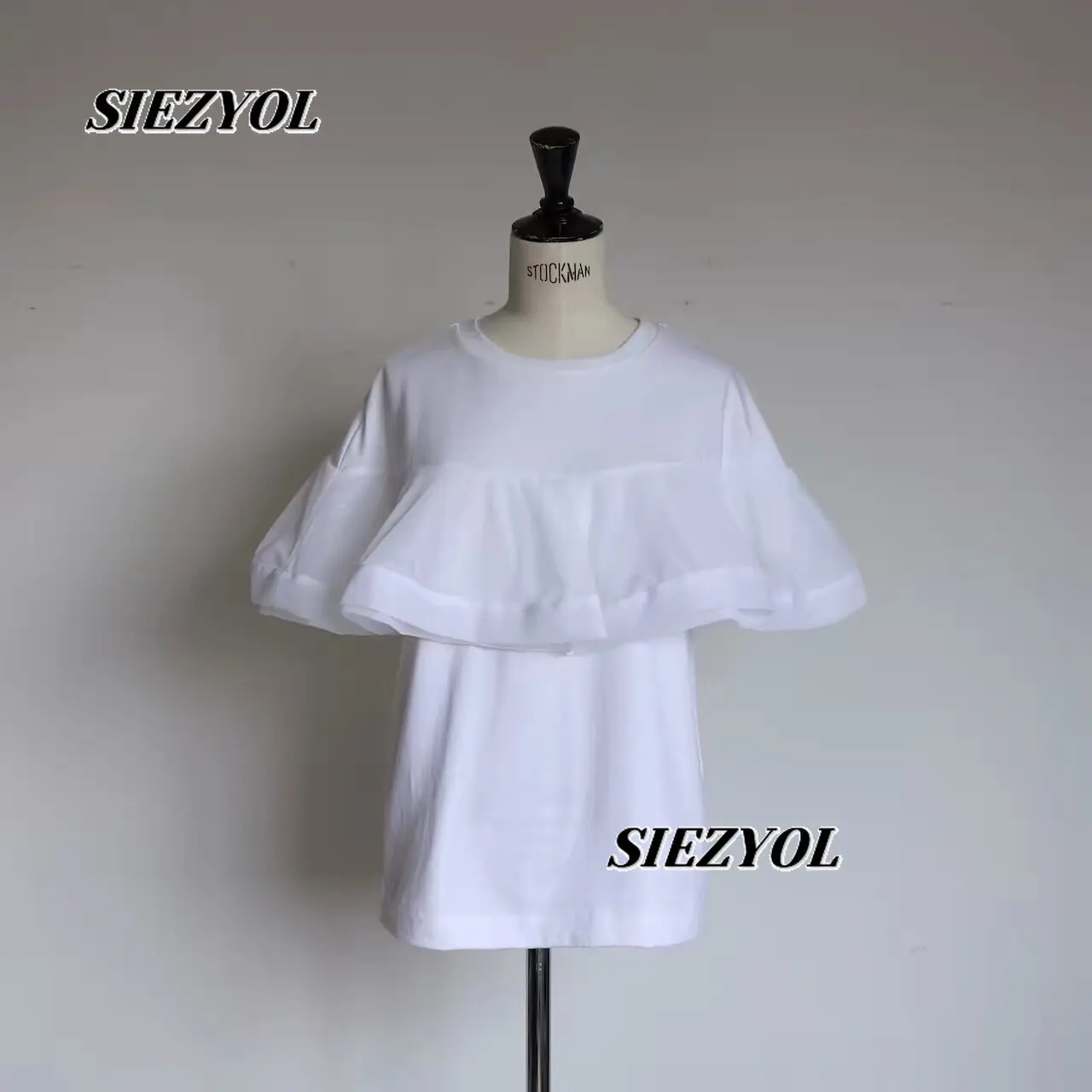Japanese Style Tulle Splicing Round Neck Short Sleeve T-shirt Summer New Sweet Girls Casual Versatile Solid Color Tops
