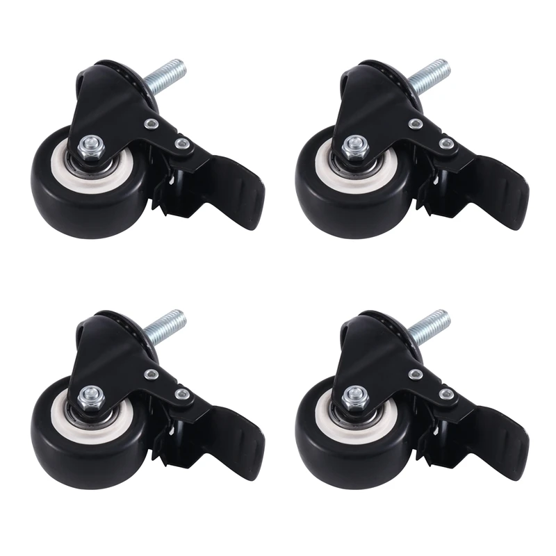 2In Casters , 3/8In 16 X 1In(Screw Diameter 3/8In, Screw Length 1In) Casters Wheels, No Noise 4 Pack Casters With Brake