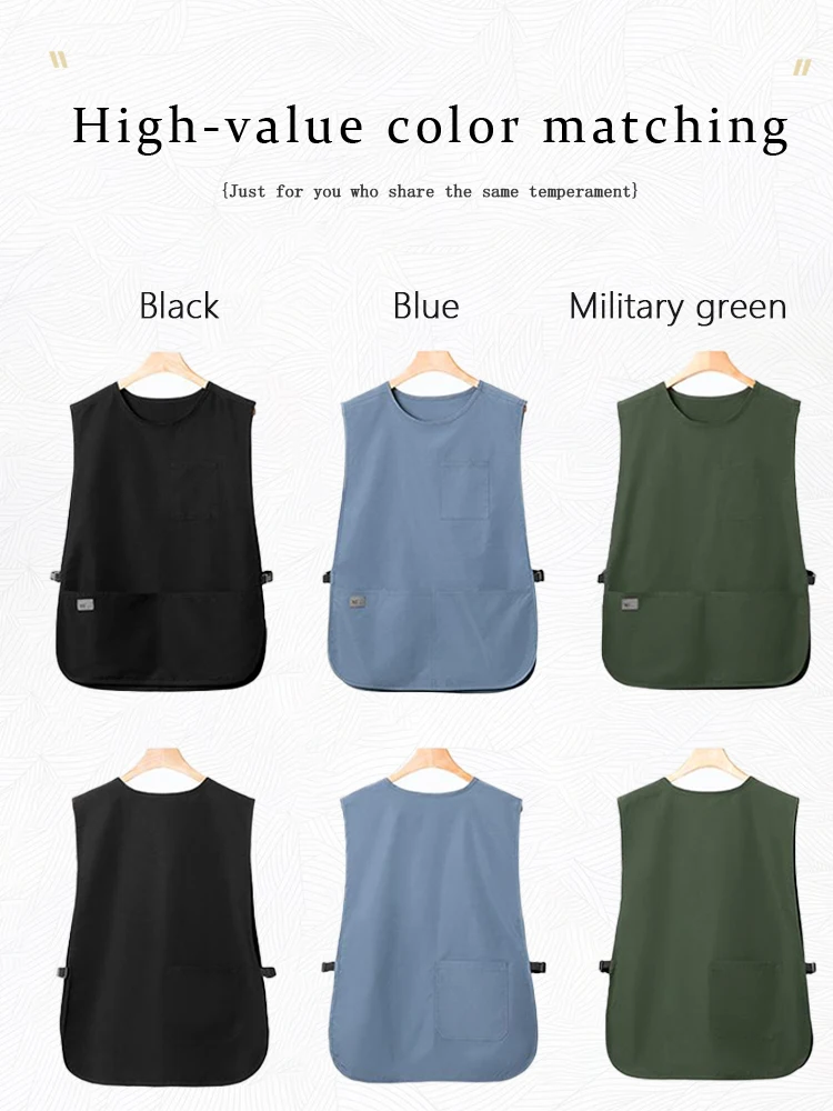 Delantal tipo chaleco impermeable catiónico, color sólido con diseño multibolsillo, ajuste relajado para cafetería, cocina, personal, restaurante, unisex