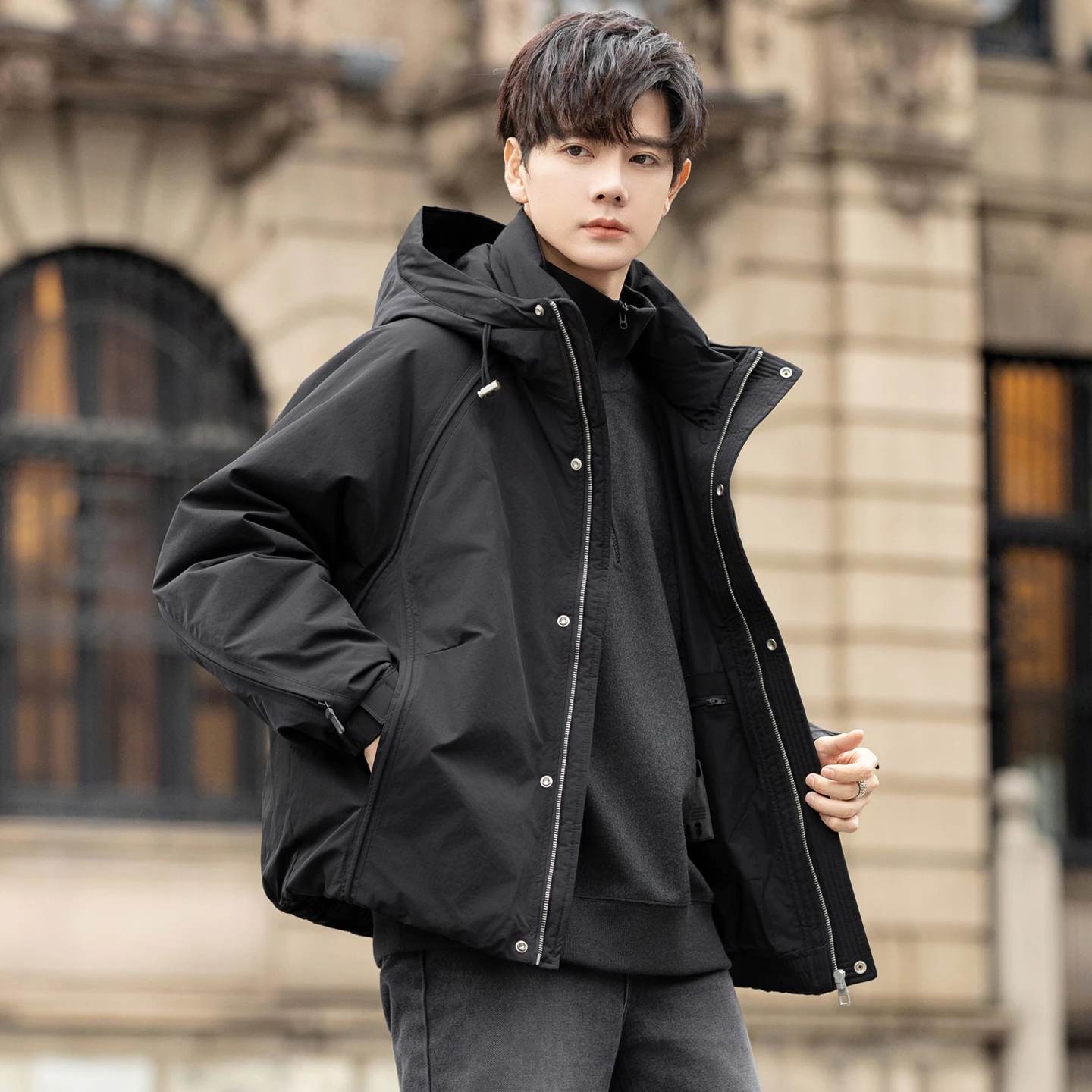 جودة عالية للرجال الدافئة مقنعين 90% الأبيض بطة أسفل السترات 2025 الشتاء بلون معطف منتفخ أبلى يندبروف مبطن الملابس #3