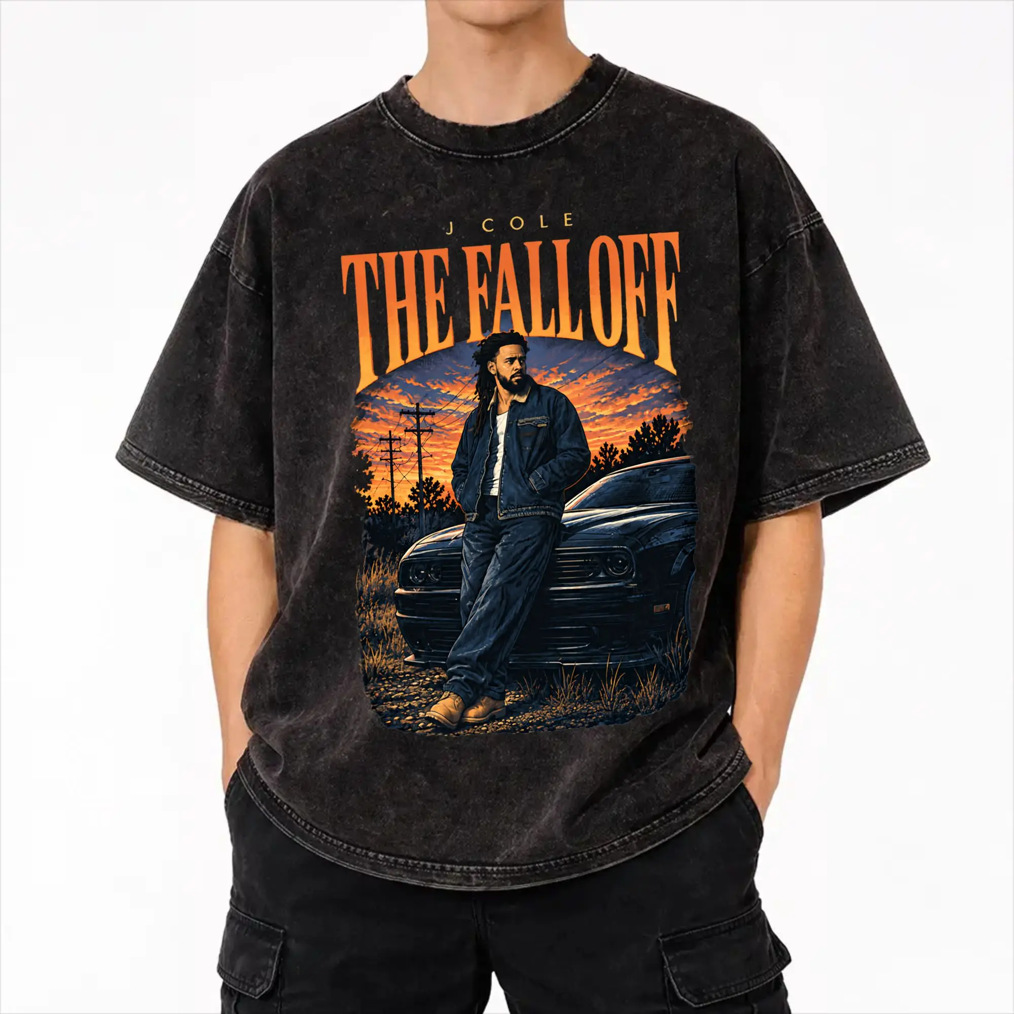 Harajuku Washed Shirts J Cole The Fall Off 2026 Tour Apparel Novelty T Shirt Oversize  Streetwear Short Sleeve Summer Tee Shirt