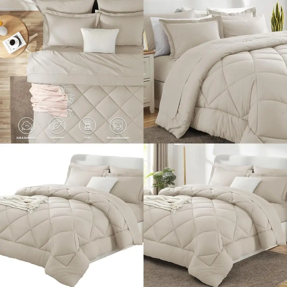 

Beige Cal King Comforter Set - 7-Piece Bedding Ensemble with Sheets, Pillowcases, and Shams for All Seasons