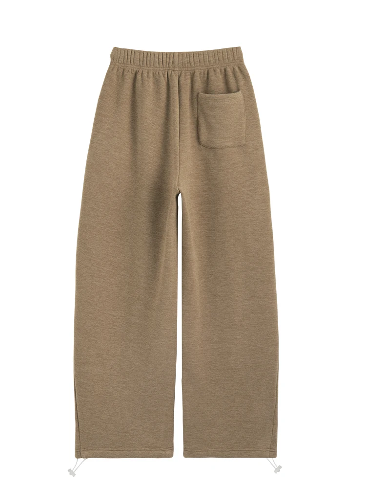 Women's 2025 Winter Thick Fleece Lined Curved Pants - Korean High Waisted Loose Drawstring Cuffed Wide Leg Pants