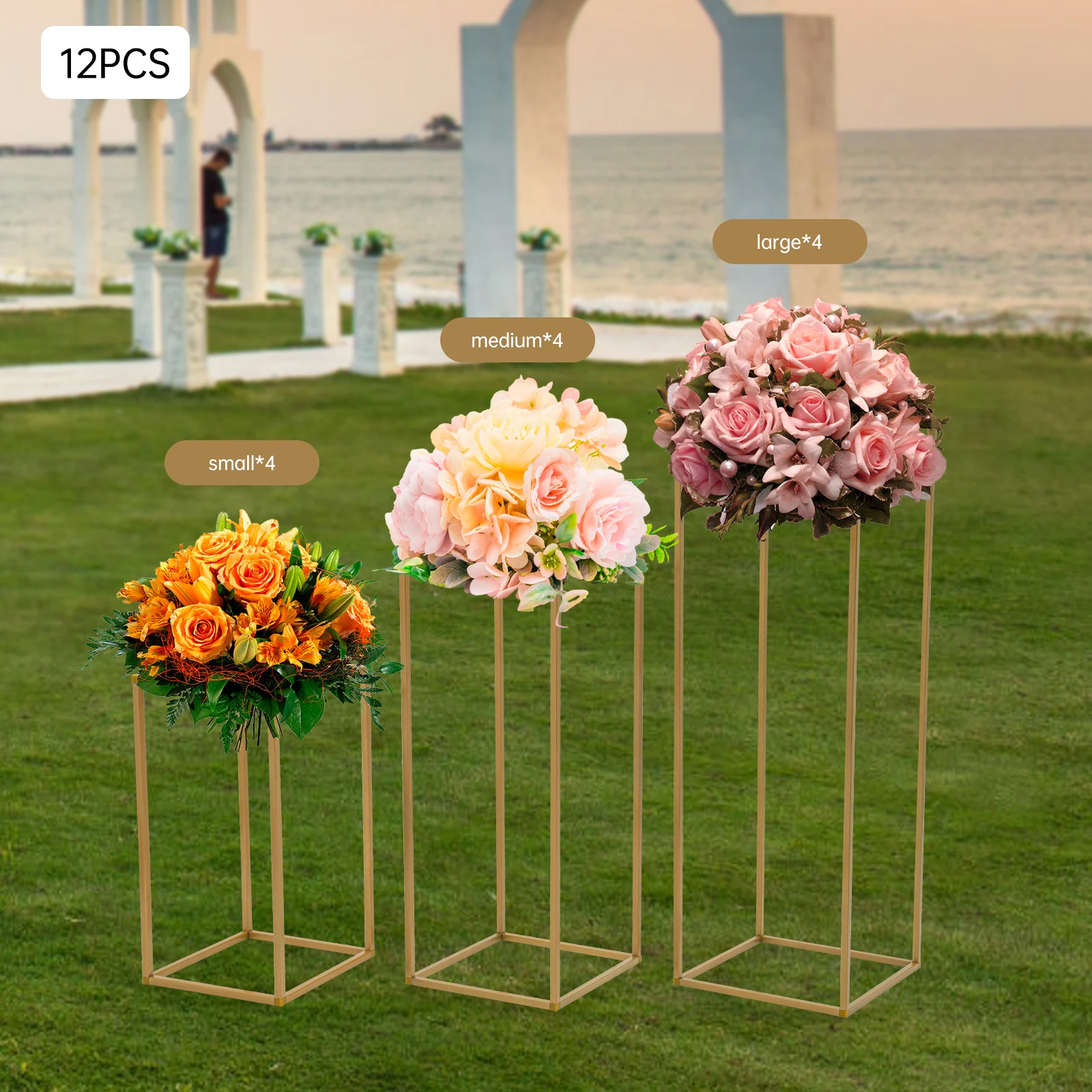 12Pcs Metal Flower Stand, Wedding Centerpieces, Pillar Rectangular Geometric Flower Rack for Event Party Decor