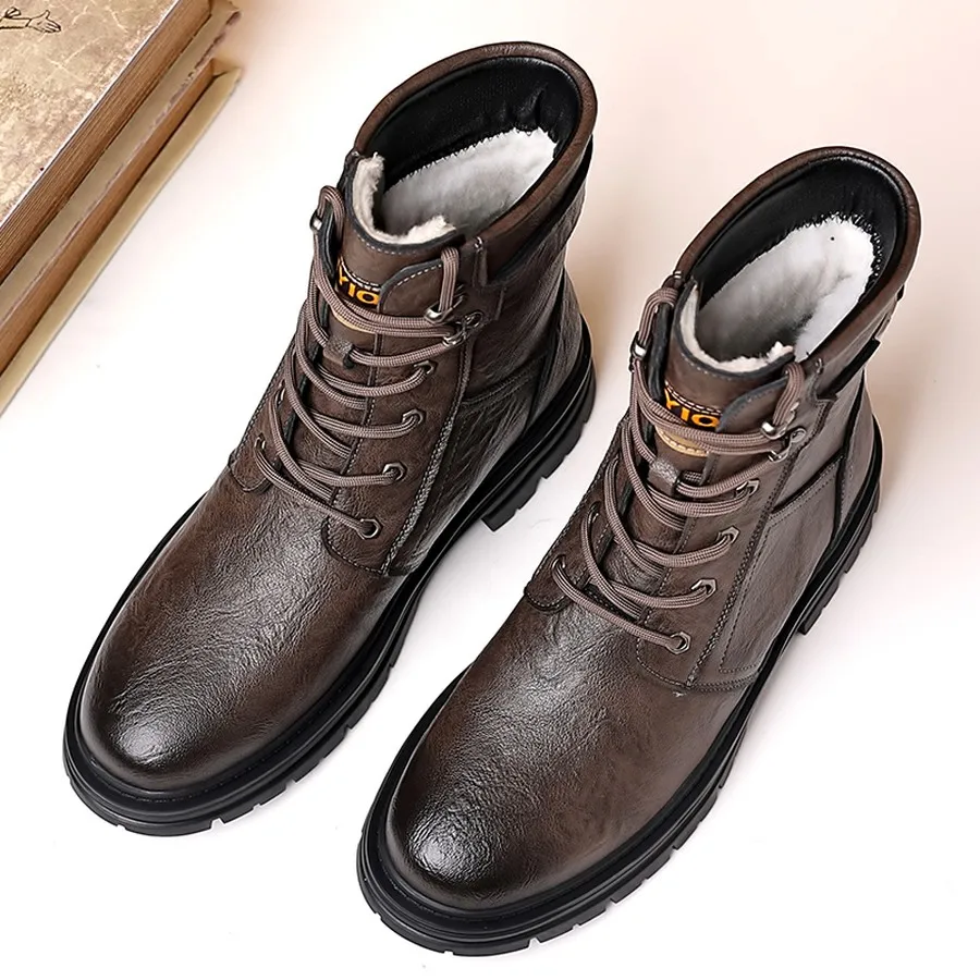 Herren-Winterstiefeletten, Schnürstiefel mit hohem Schaft und verstellbarer Schnalle, strapazierfähige Sohle für Wanderungen und Freizeitkleidung. – Detail 8