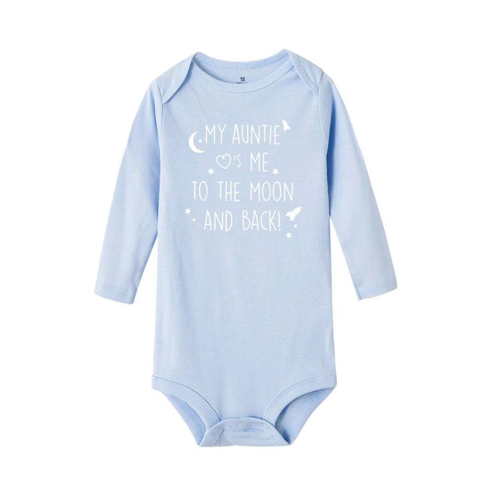 Baby Bodysuit My Auntie Take Me To The Moon and Back Print Newborn Baby Boy Long Sleeve Clothes Fashion Casual Best Gifts