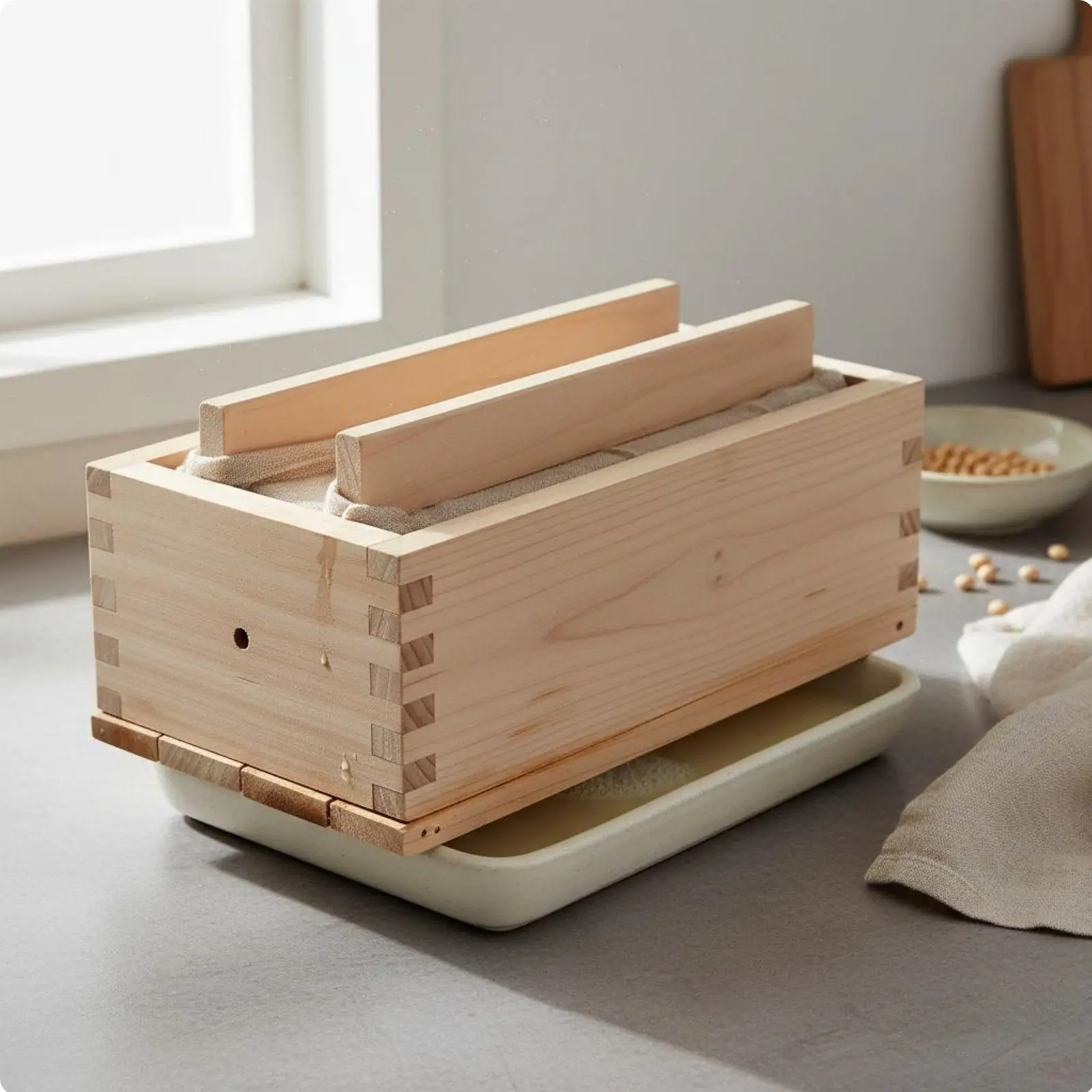 Natural Wood Tofu Making Kit with Pressure Screw for Easy Homemade Bean Curd Tofu Box Mold
