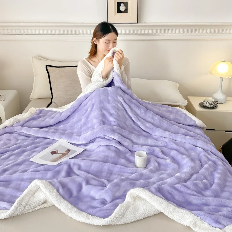 

Nordic Thick Double Layer Lamb Fleece Blanket Colorful Office Nap Blanket for All Seasons Soft Car Air Conditioning Quilt Shawl
