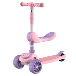 Kids Foldable Kick Scooter For Boys Girls Cycling Foot Scooters With Music,Seat,Flash Wheels 67cm-79cm Adjustable Height