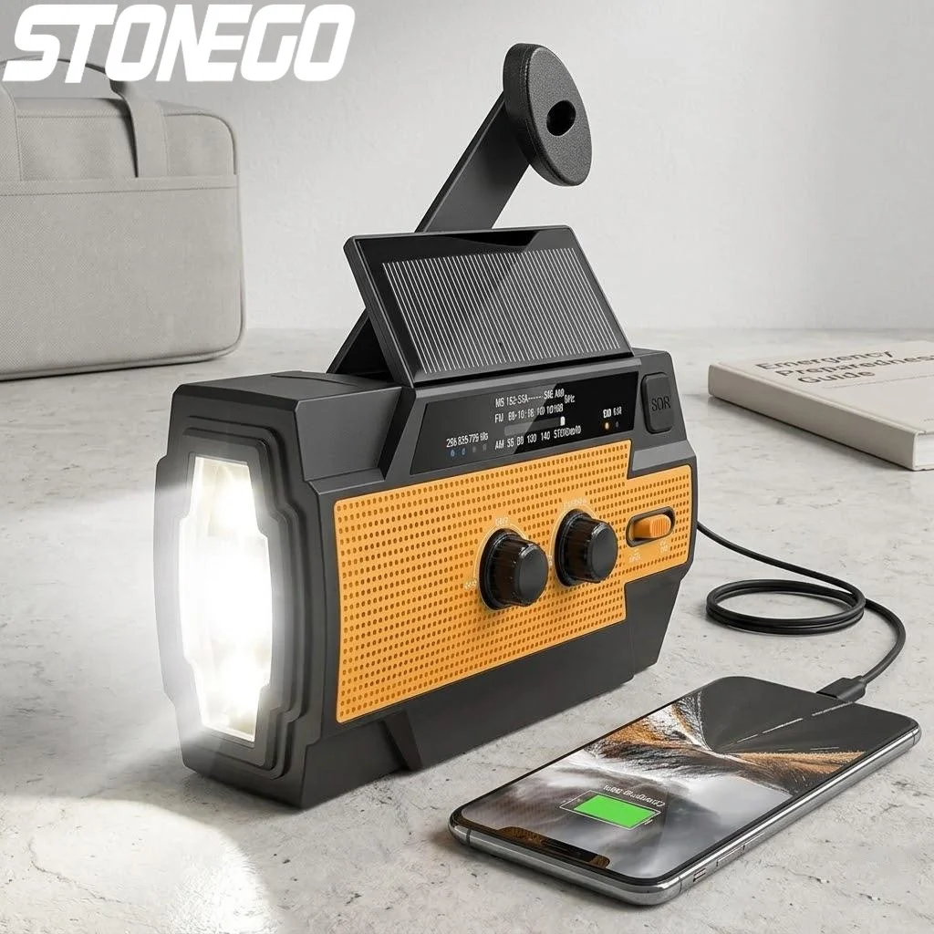 

Portable Solar Hand Crank Emergency Radio 4000mAh FM AM NOAA Weather Radio Flashlight Phone Charger SOS Alarm