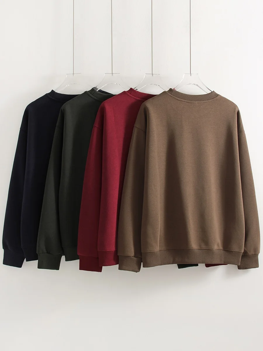 Streamgirl Loose Sweatshirt Women Autumn Basic Plain Sport Cotton Pullover Casual Navy Blue Women Sweatshirts High Quality Tops