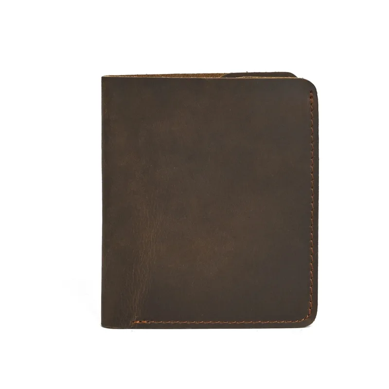 Short Wallet for Men, Genuine Top-Grain Crazy Horse Leather Bifold, Multi-Card ID Holder