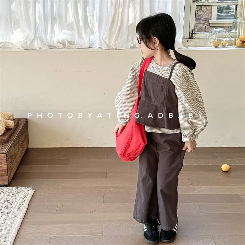 26 Spring Summer Children Cute Causal Korean Style Outfit For Girls Denim Vest Flared Jeans  Pants 2Piece Set Cotton 2-10 Years