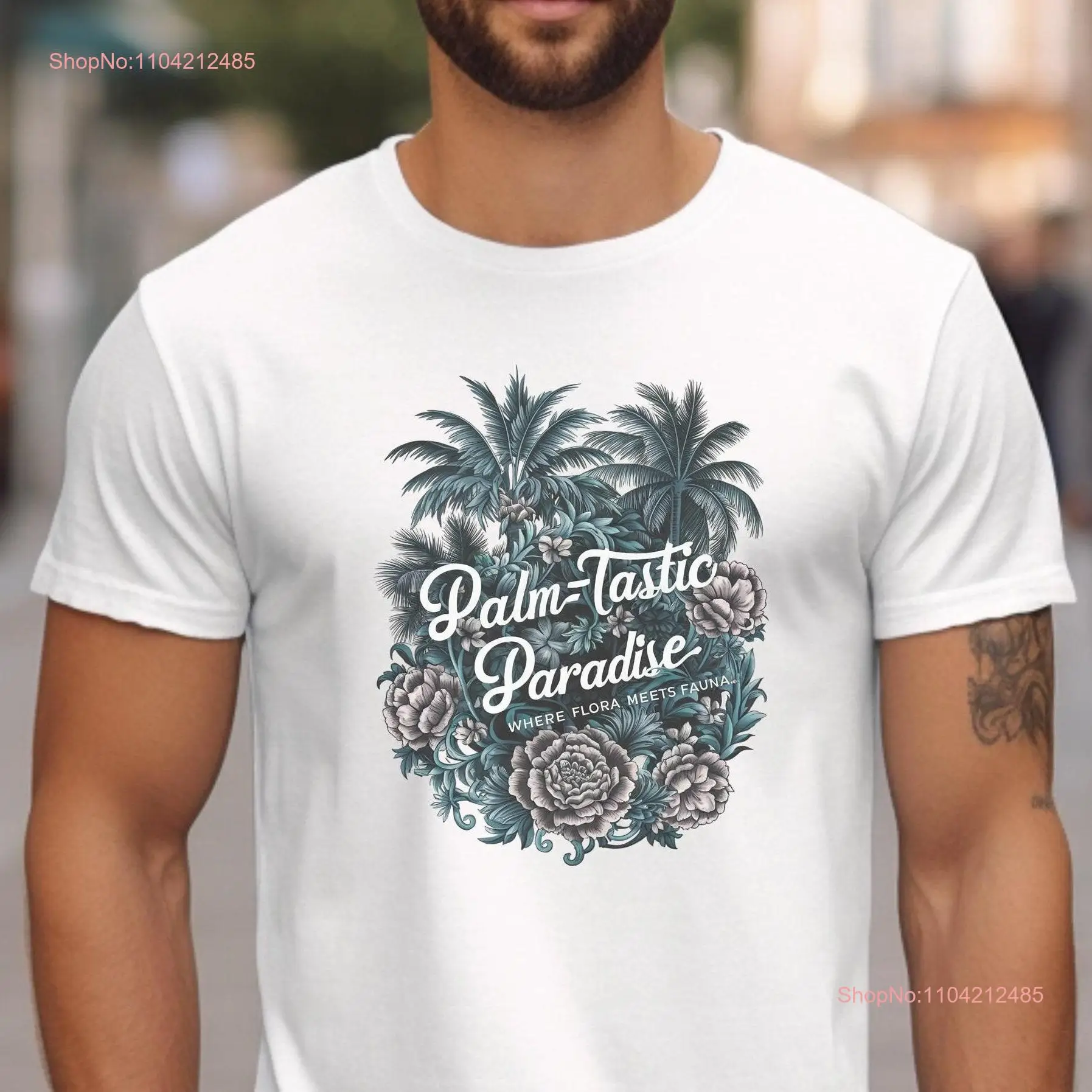 Palm Tastic Paradise T Shirt Tropical Floral Design Summer Vacation Casual Wear Perfect for Beach Lovers