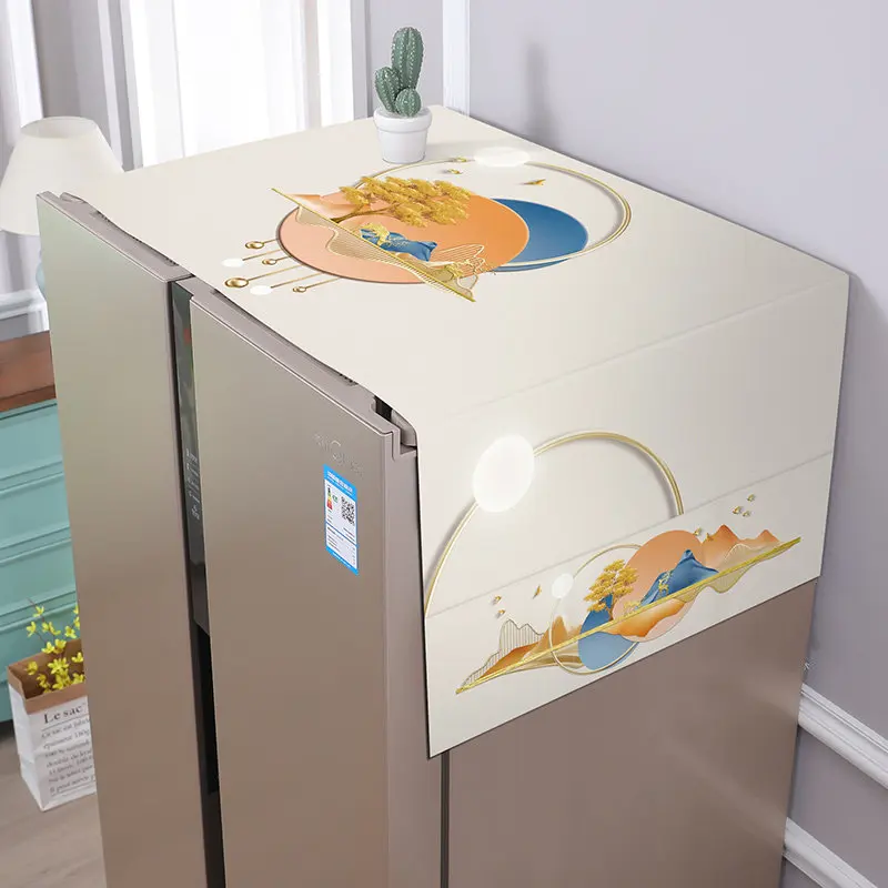 VIKAMA Minimalist Non-Slip Refrigerator Cover with Fabric Top, for Single Double Door